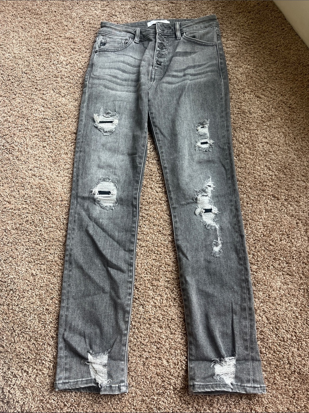 KanCan Ripped Gray High-Waist Button-Fly Jeans Size 3/25
